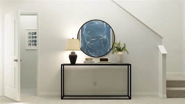 a work room with furniture and a window