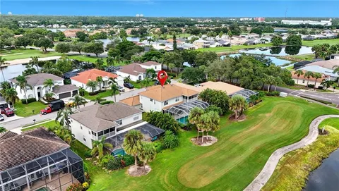 an aerial view of a house with a garden