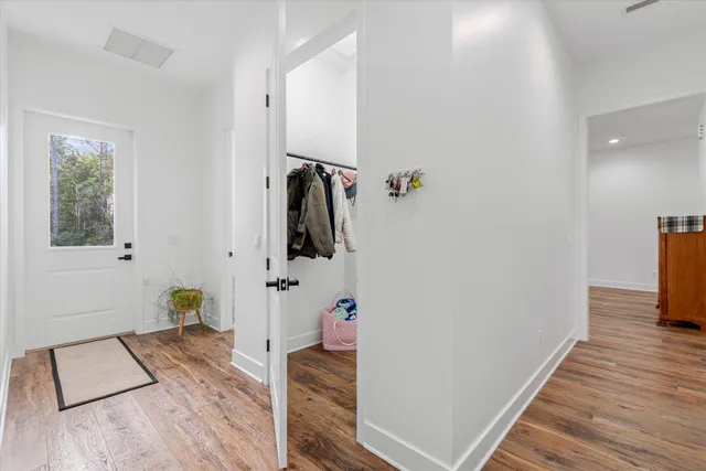 a view of a lush green forest with lots of trees