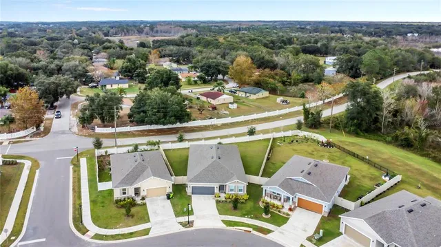 an aerial view of residential house with outdoor space and swimming pool
