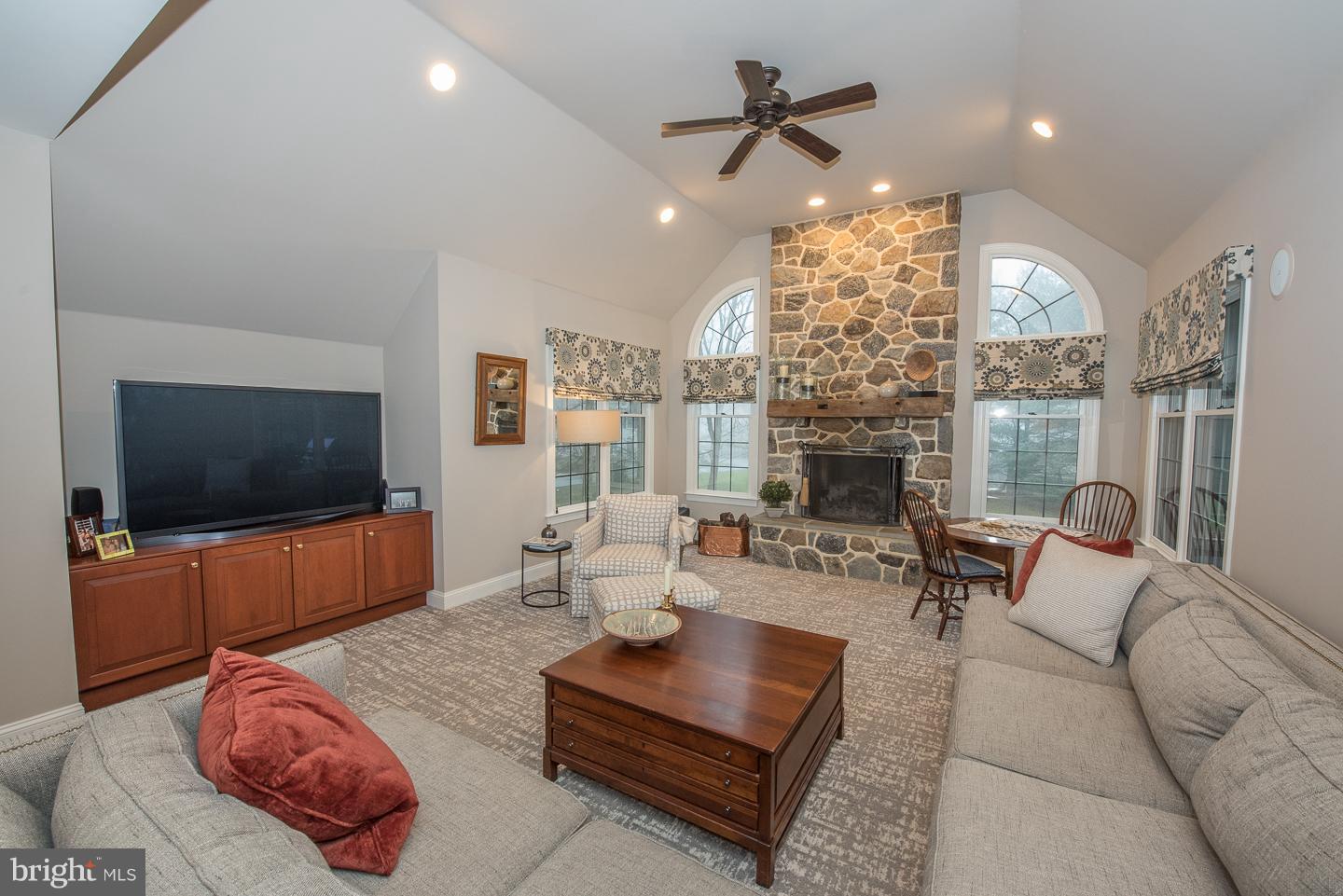 205 Pugh Road Wayne, PA 19087 - Photo 6 of 27 Floor to ceiling stone wood burning fireplace