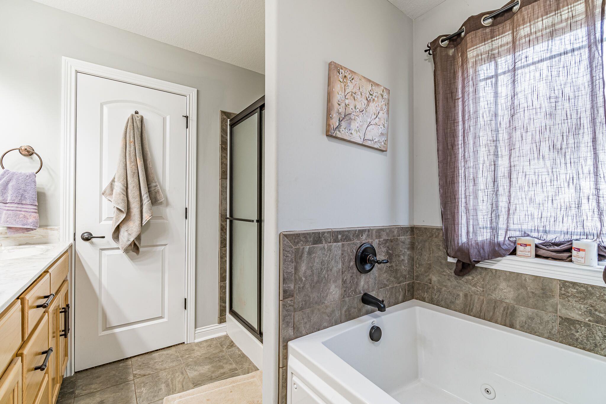 1753 Springhaven Drive Clarksville, TN 37042 - Photo 10 of 18 a bathroom with a tub a sink and a large mirror