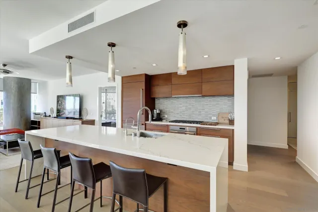 a kitchen with lots of counter top space