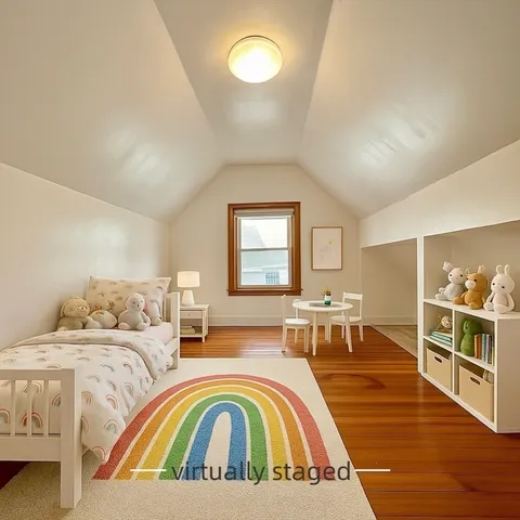 a living room with a bed a table and chairs
