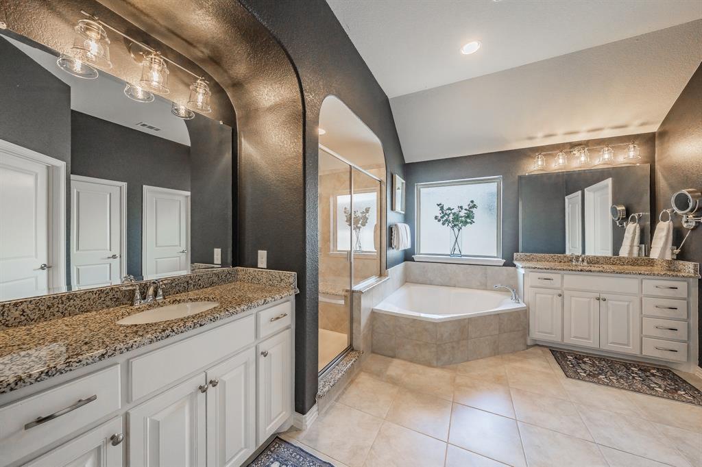 1205 Ivy Charm Way Arlington, TX 76005 - Photo 24 of 40 Dual vanity with granite countertops and white cabinetry