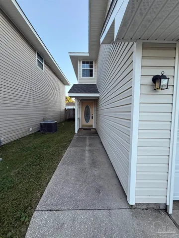 a view of a porch with a door
