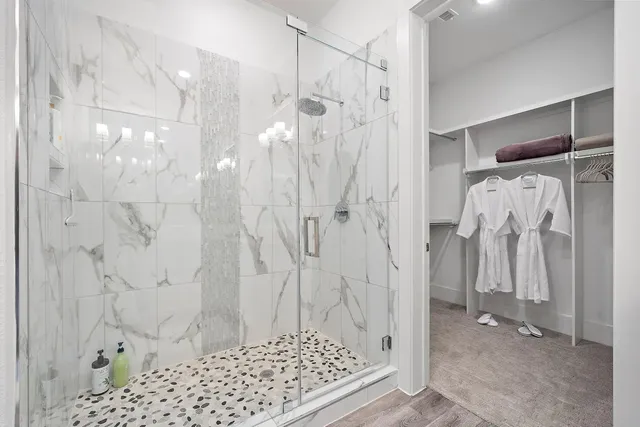 a bathroom with a shower