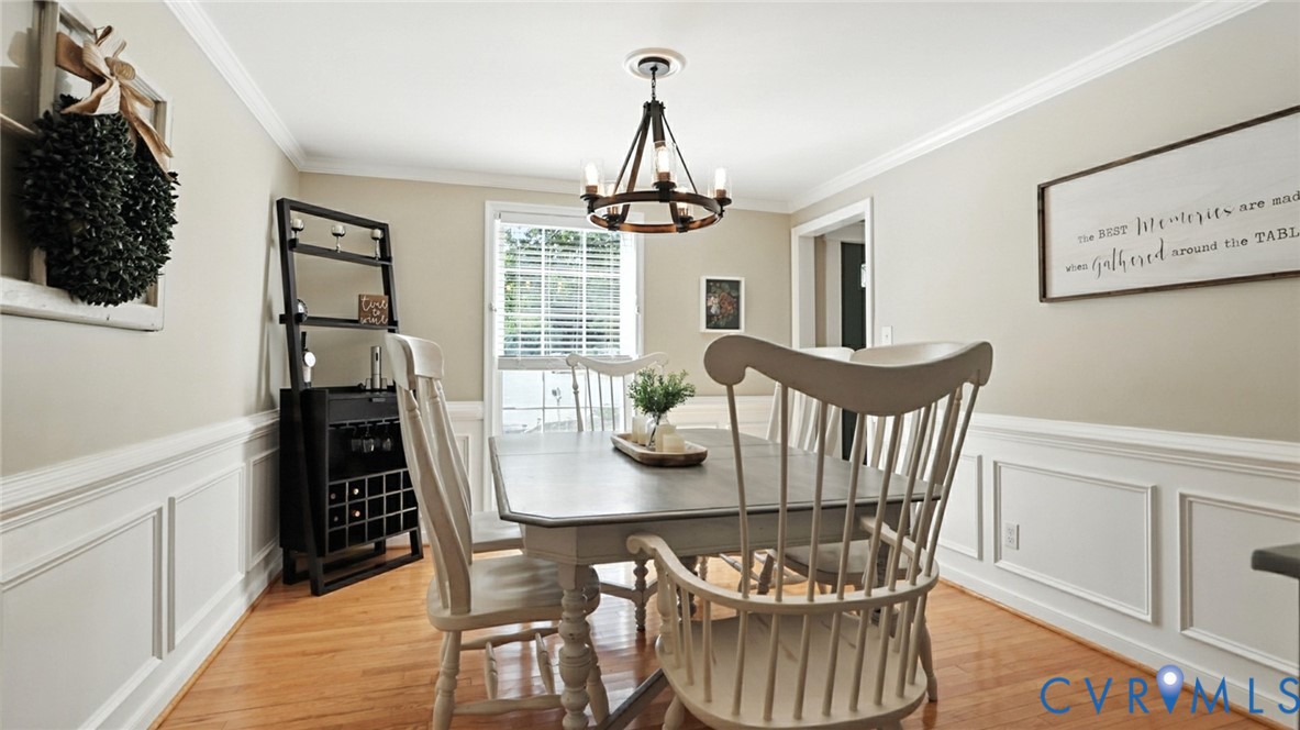 9743 Snowhill Road Richmond, VA 23235 - Photo 17 of 48 Dining room with a decorative wall, a wainscoted w