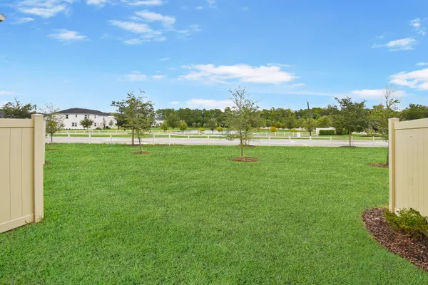a view of a field with an ocean