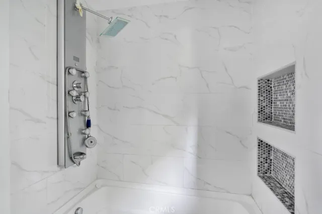 a bathroom with a bathtub