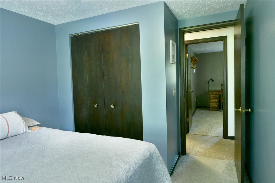 379 Housel Craft Road Bristolville, OH 44402 - Photo 31 of 50 Bedroom featuring light colored carpet, a textured ceiling, and a closet
