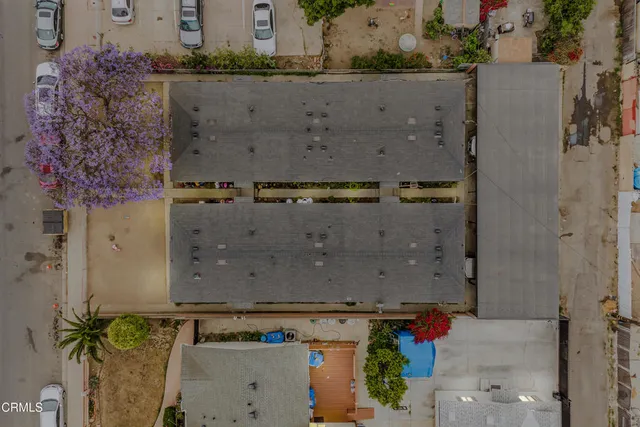 an aerial view of a highlighted house