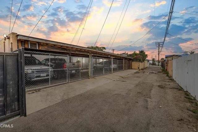 a view of a yard with large trees