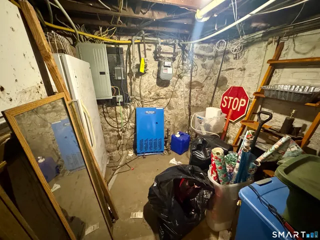 a view of a room with wooden walls