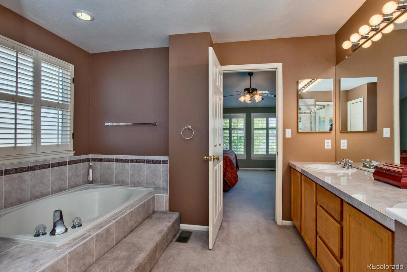 1757 Spring Water Place Highlands Ranch, CO 80129 - Photo 17 of 34 a bathroom with a tub a sink and a large mirror