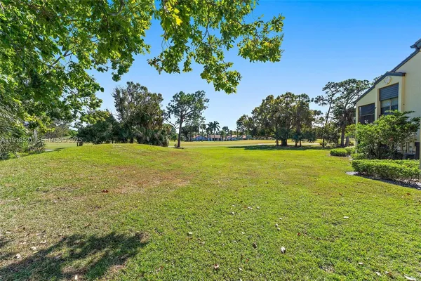 a view of a city with tall trees