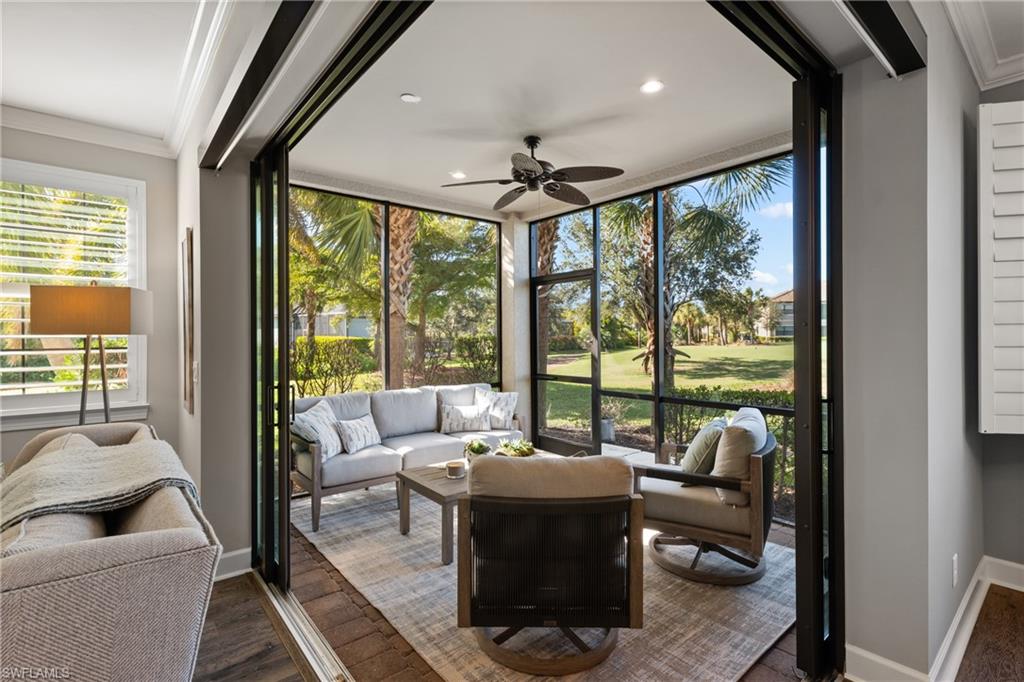 9684 Montelanico Loop, Unit 101 Naples, FL 34119 - Photo 24 of 49 Sunroom with ceiling fan