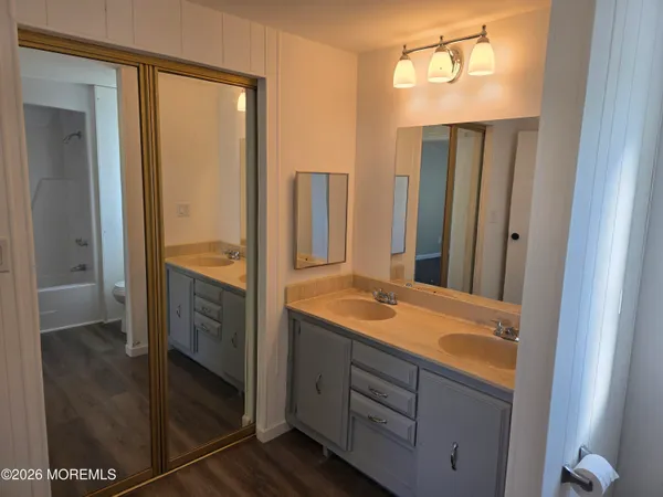 a bathroom with a bathtub