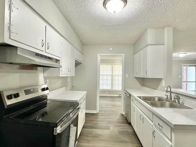 a kitchen that has a sink and a stove