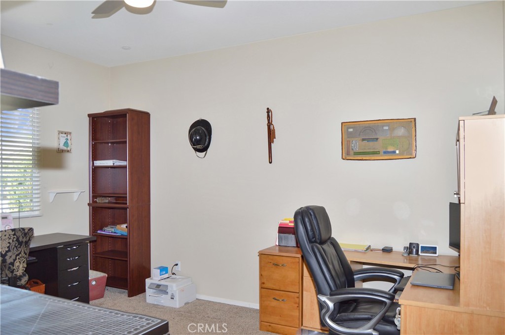 166 Fox Lane Calimesa, CA 92320 - Photo 54 of 76 4th Bedroom - Used as Office/Sewing Room - with Ceiling Fan and Cozy Carpet