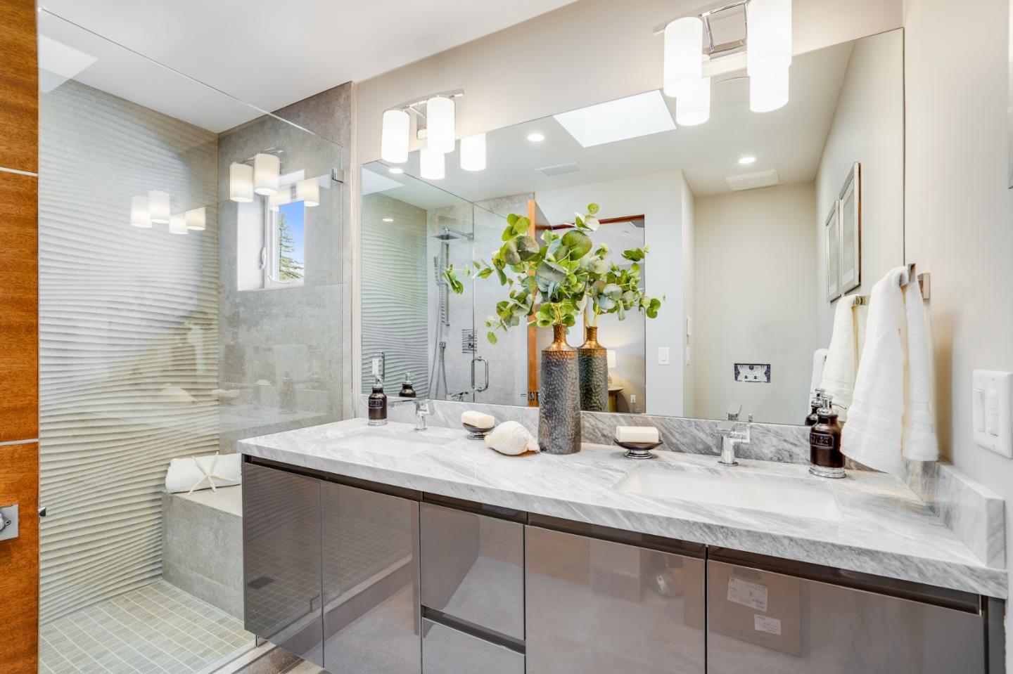 67 Lyell Street Los Altos, CA 94022 - Photo 21 of 31 a bathroom with a sink double vanity and a mirror
