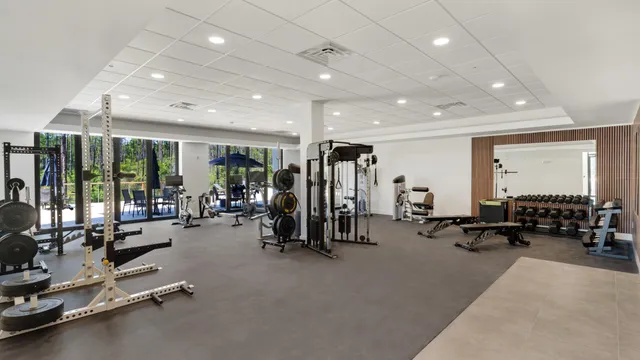a view of a room with gym equipment
