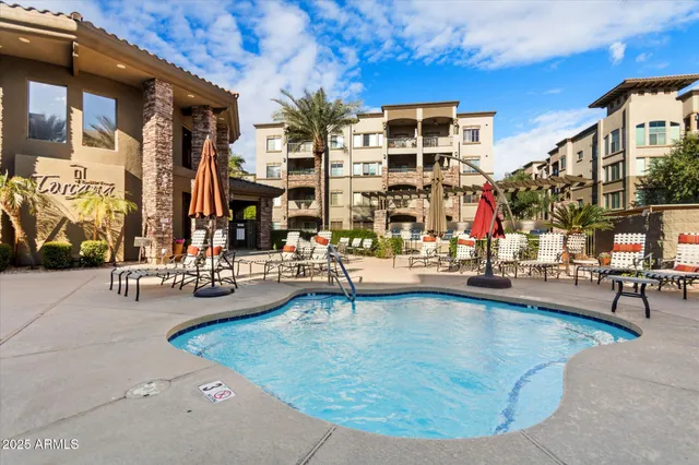 a outdoor space with lots of chairs and mirrors