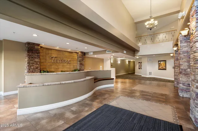 a view of a kitchen with a large window