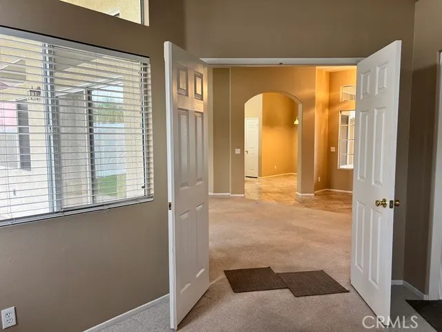 a view of a room with a window