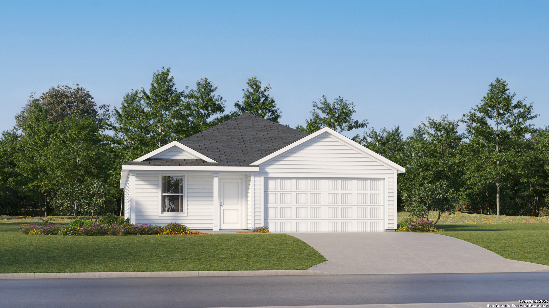 a front view of a house with a garden