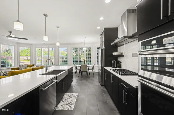 a large kitchen with lots of counter space