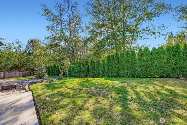 a view of a swimming pool with a yard