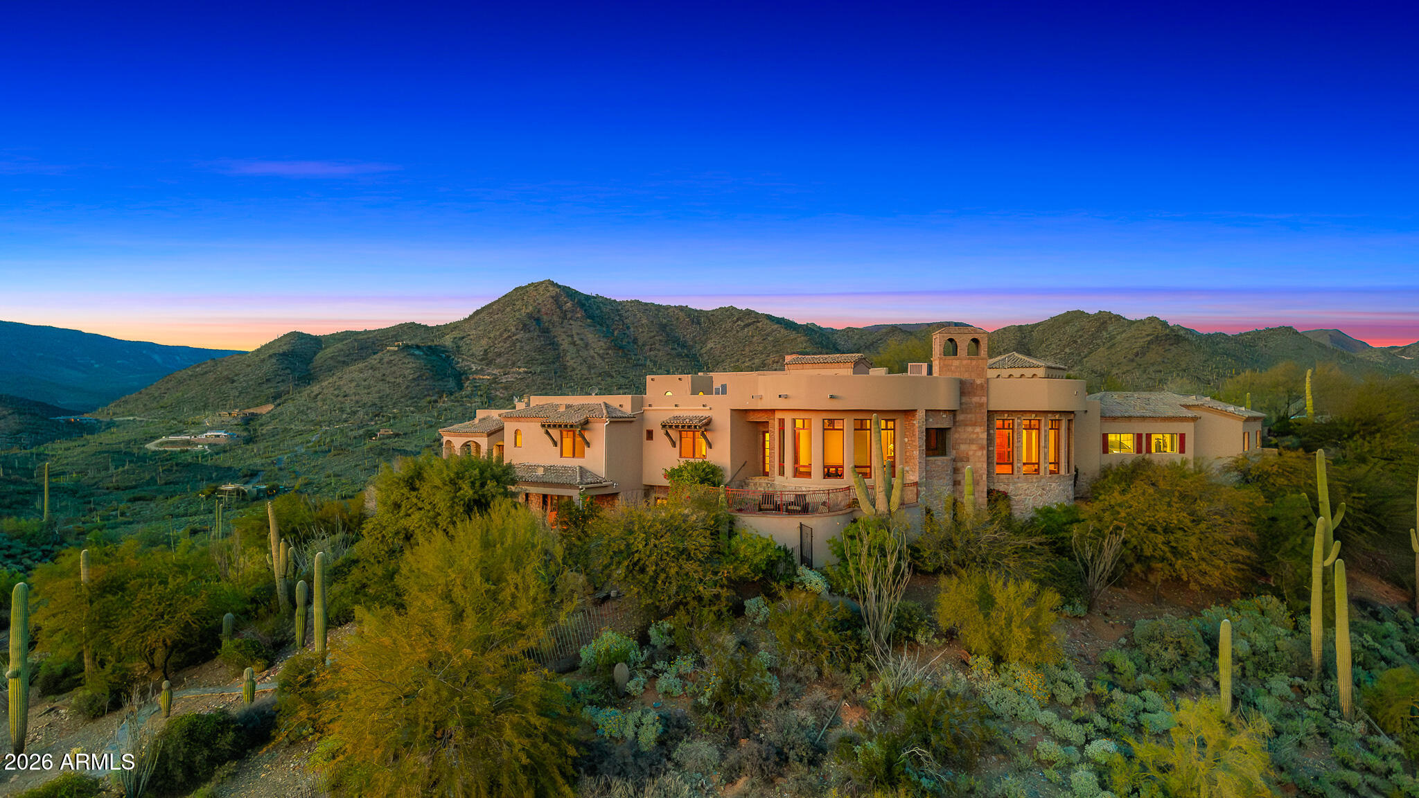 42820 North Fleming Springs Road Cave Creek, AZ 85331 - Photo 65 of 88 68front of property_aerial twilight