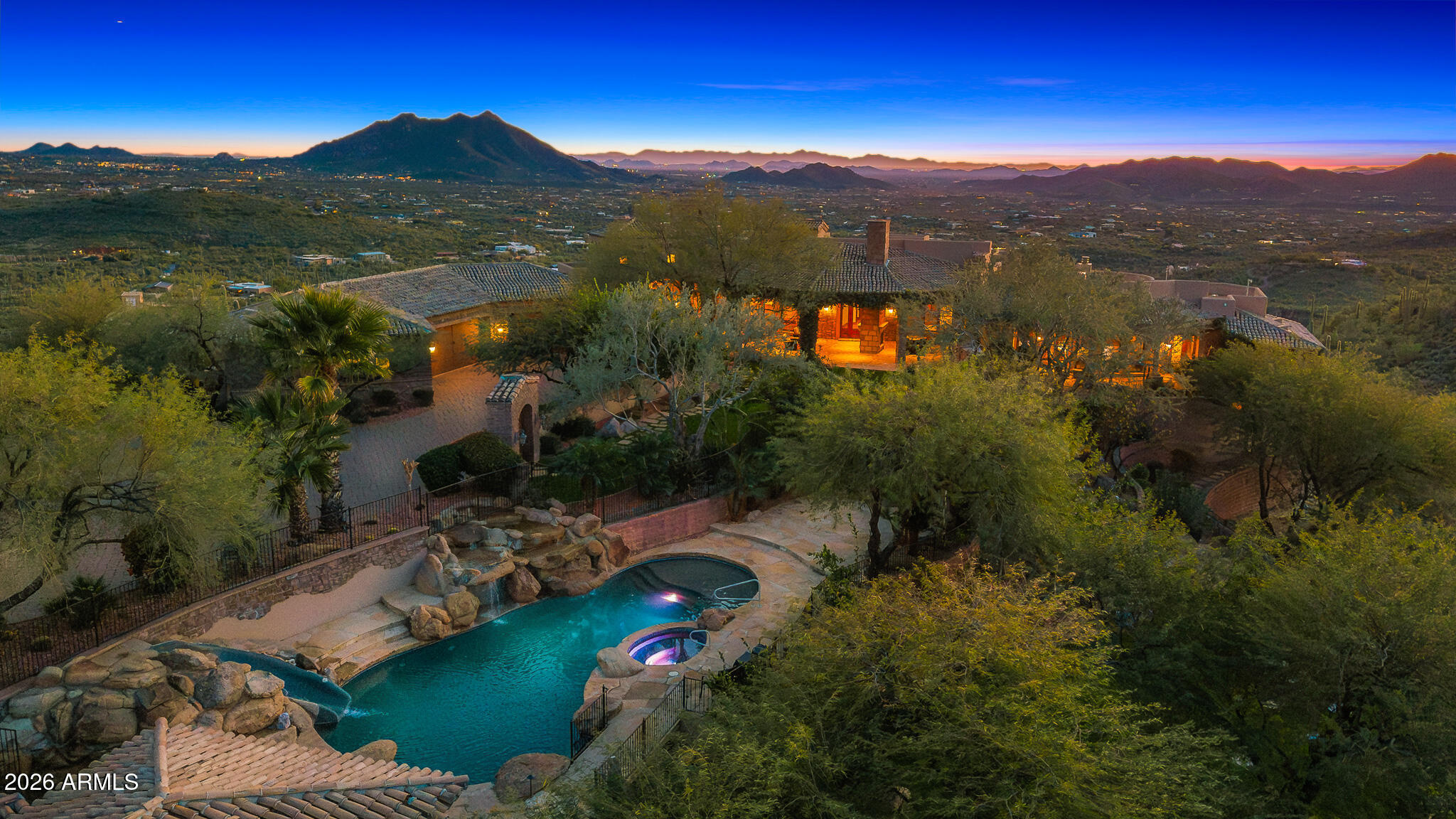 42820 North Fleming Springs Road Cave Creek, AZ 85331 - Photo 66 of 88 69pool and spa overview_aerial twilight