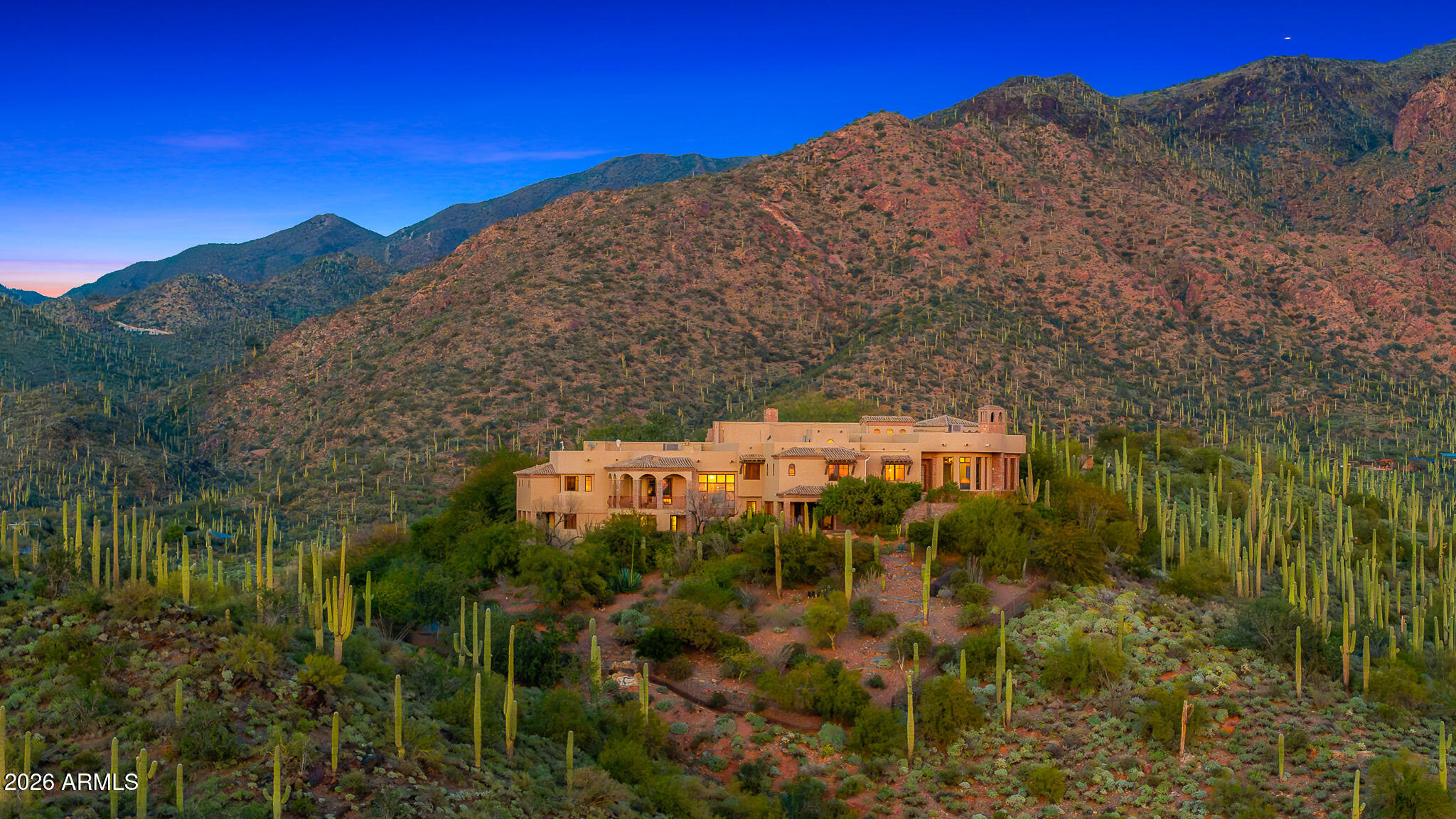 42820 North Fleming Springs Road Cave Creek, AZ 85331 - Photo 82 of 88 85front of property_aerial twilight2