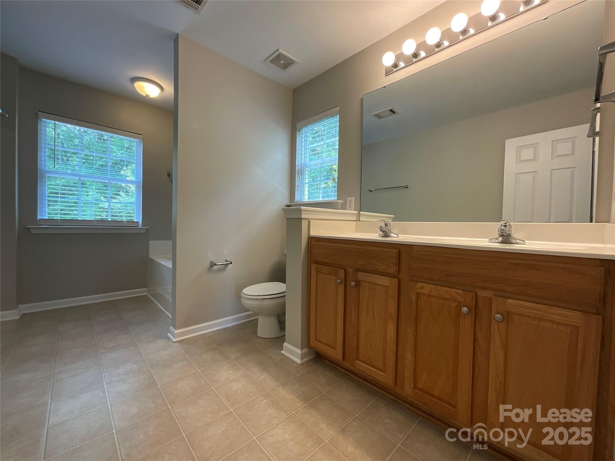 10846 Traders Court Davidson, NC 28036 - Photo 20 of 24 a spacious bathroom with a granite countertop sink a toilet and a mirror