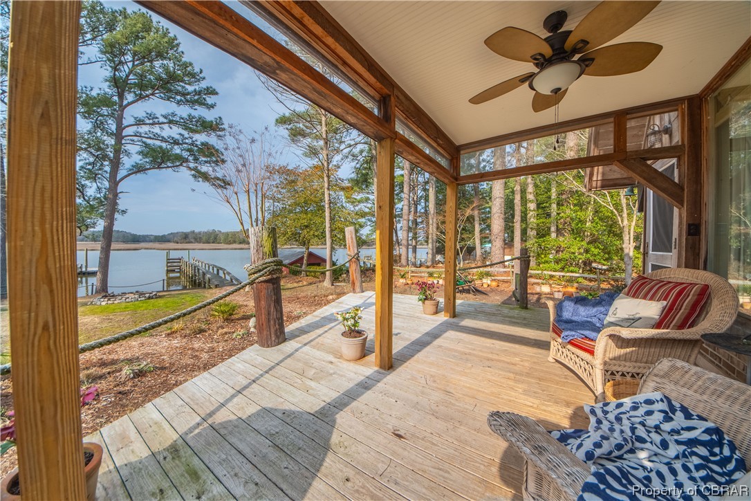 2515 Red Bank Road Gloucester, VA 23061 - Photo 1 of 49 Sunroom featuring ceiling fan and a water view