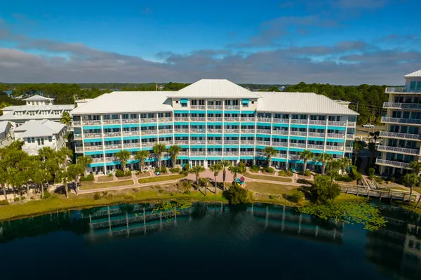 a view of a lake with a city