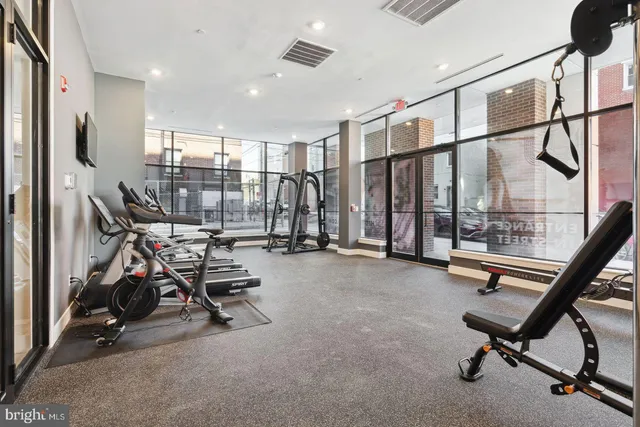 a view of a room with gym equipment