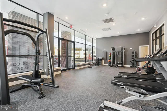a view of a room with gym equipment