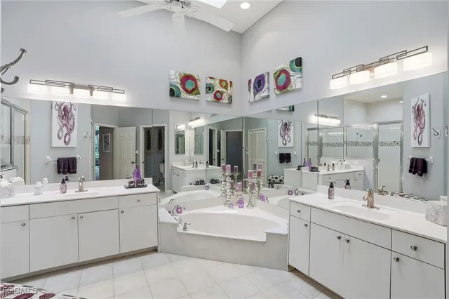a bathroom with a sink a mirror a vanity and a shower
