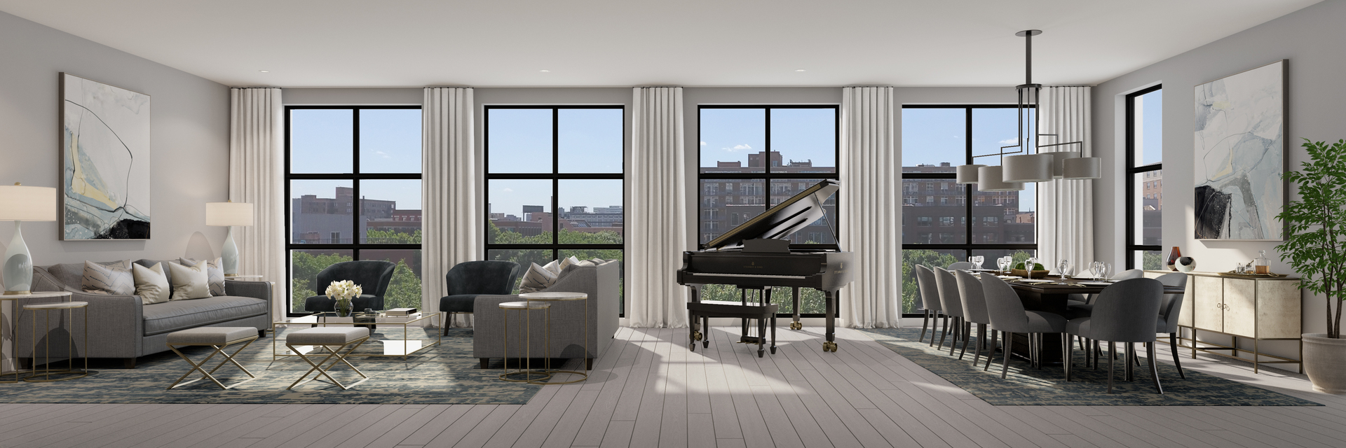 6 North Carpenter Street, Unit PHB Chicago, IL 60607 - Photo 7 of 8 a living room with furniture and large windows