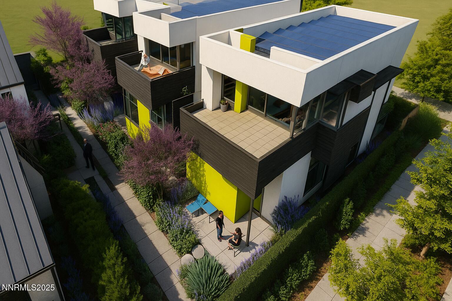 an aerial view of a house with yard swimming pool and outdoor seating