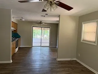 a view of small space with wooden floor