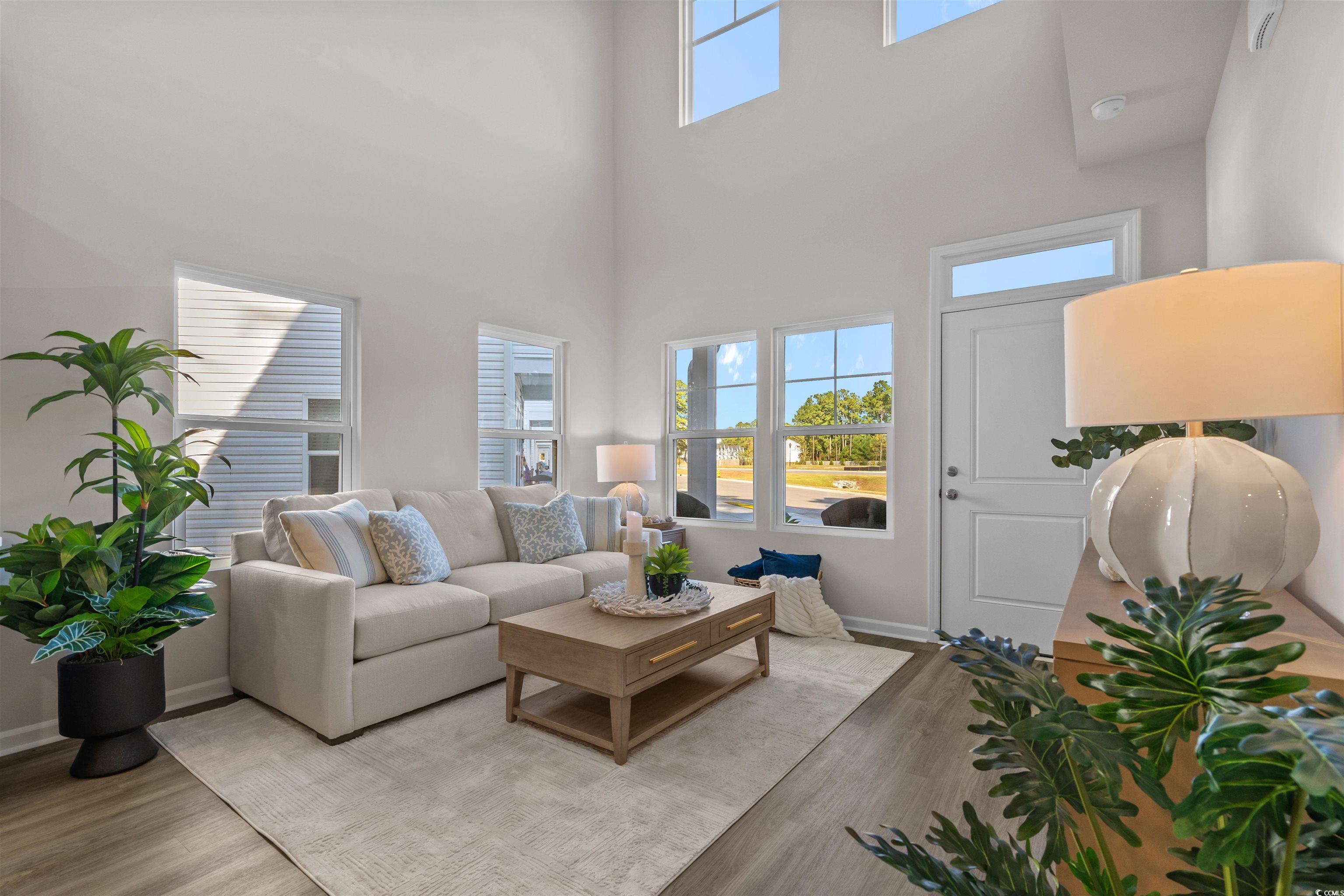 816 Palm Frond Way, Unit 41 Calabash, NC 28467 - Photo 11 of 35 Living area featuring LVP floors and a high ceiling, representative photos of our model, not this homesite