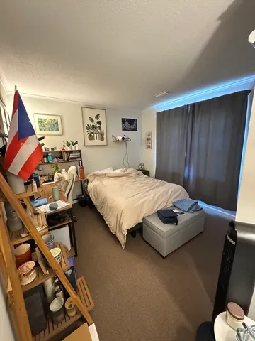 a bedroom with a bed and dresser