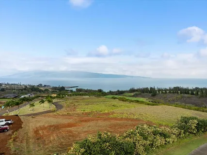 a view of a lake with houses in the back