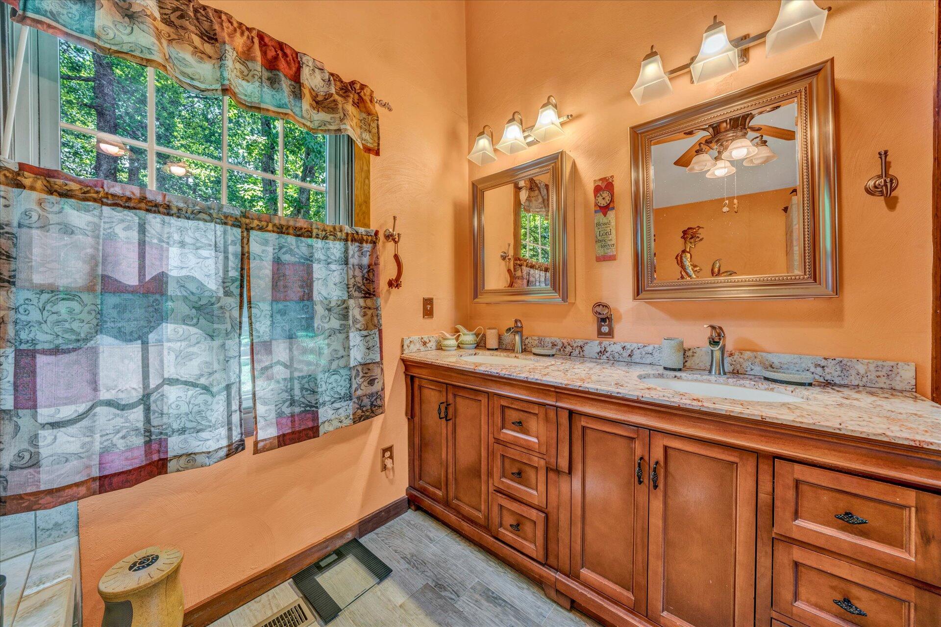 1182 Rabbit Drive Thaxton, VA 24174 - Photo 24 of 58 a bath room with a sink and a large mirror