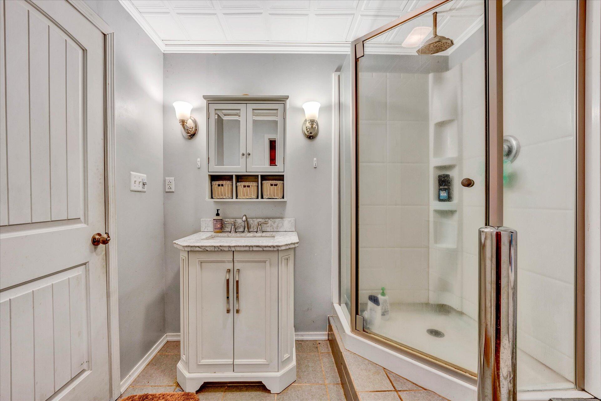 1182 Rabbit Drive Thaxton, VA 24174 - Photo 36 of 58 a bathroom with a shower sink and mirror