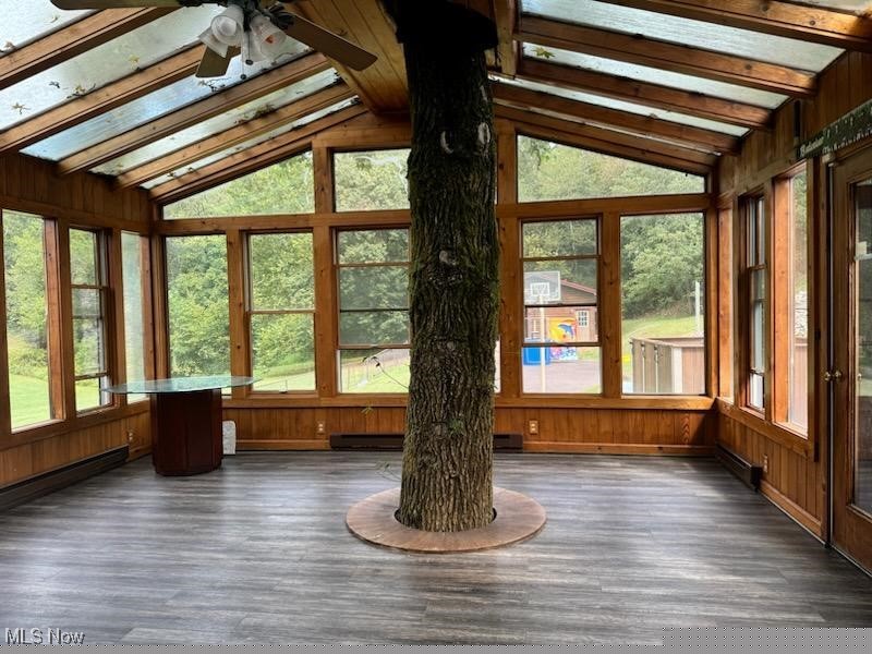 46136 Carlisle Road Lisbon, OH 44432 - Photo 26 of 48 Unfurnished sunroom featuring lofted ceiling with beams, plenty of natural light, and ceiling fan